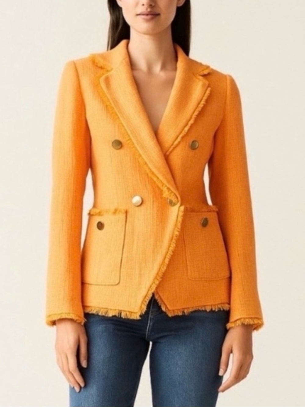 Orange Tweed Double-Breasted Women's Blazer